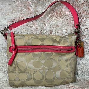 Coach Poppi Perry Metallic Outline Shoulder Bag in Tan/Coral